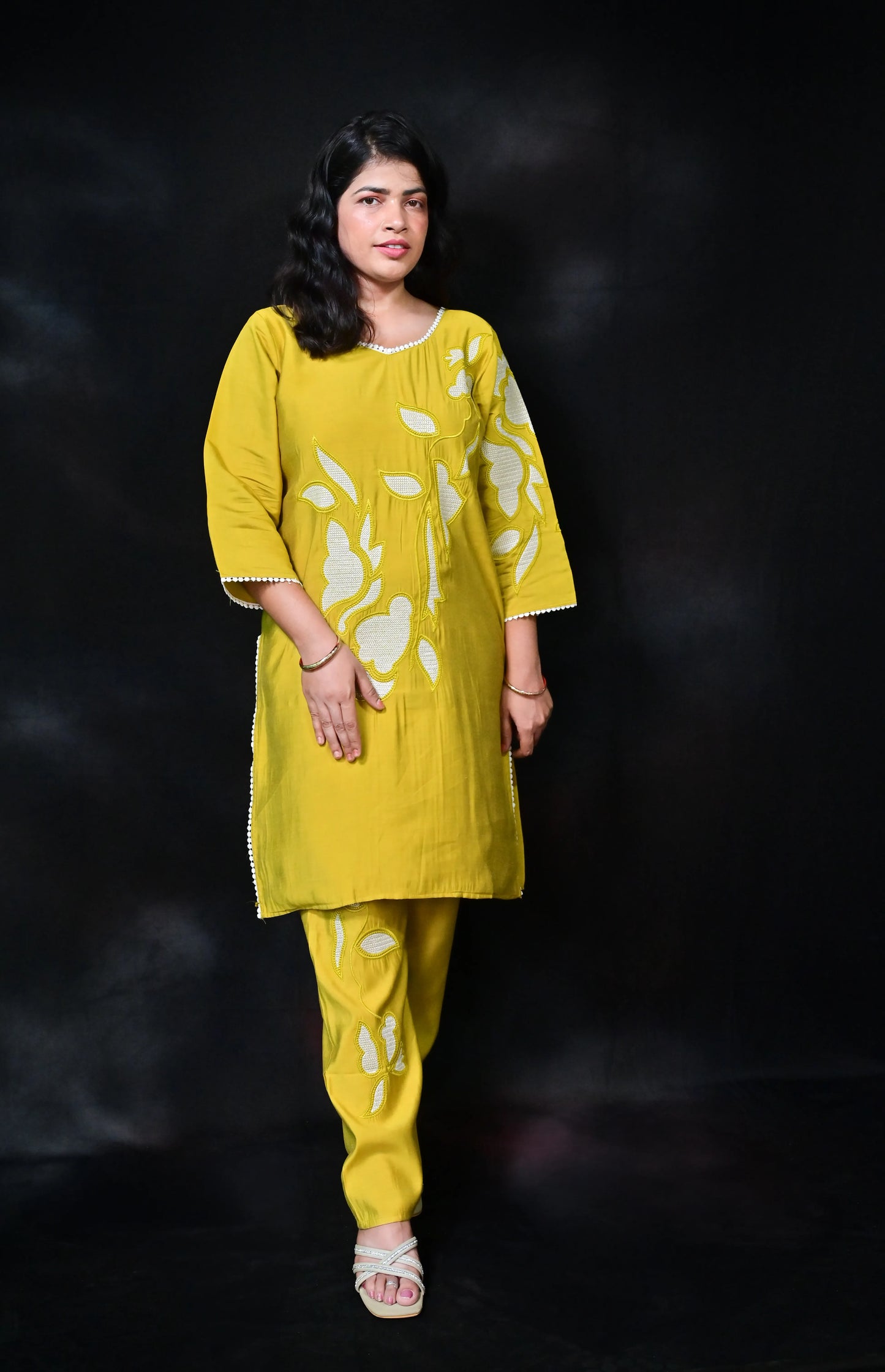 Mustard Yellow Embroidered Co-Ord Set for Women - Comfortable Ethnic Wear