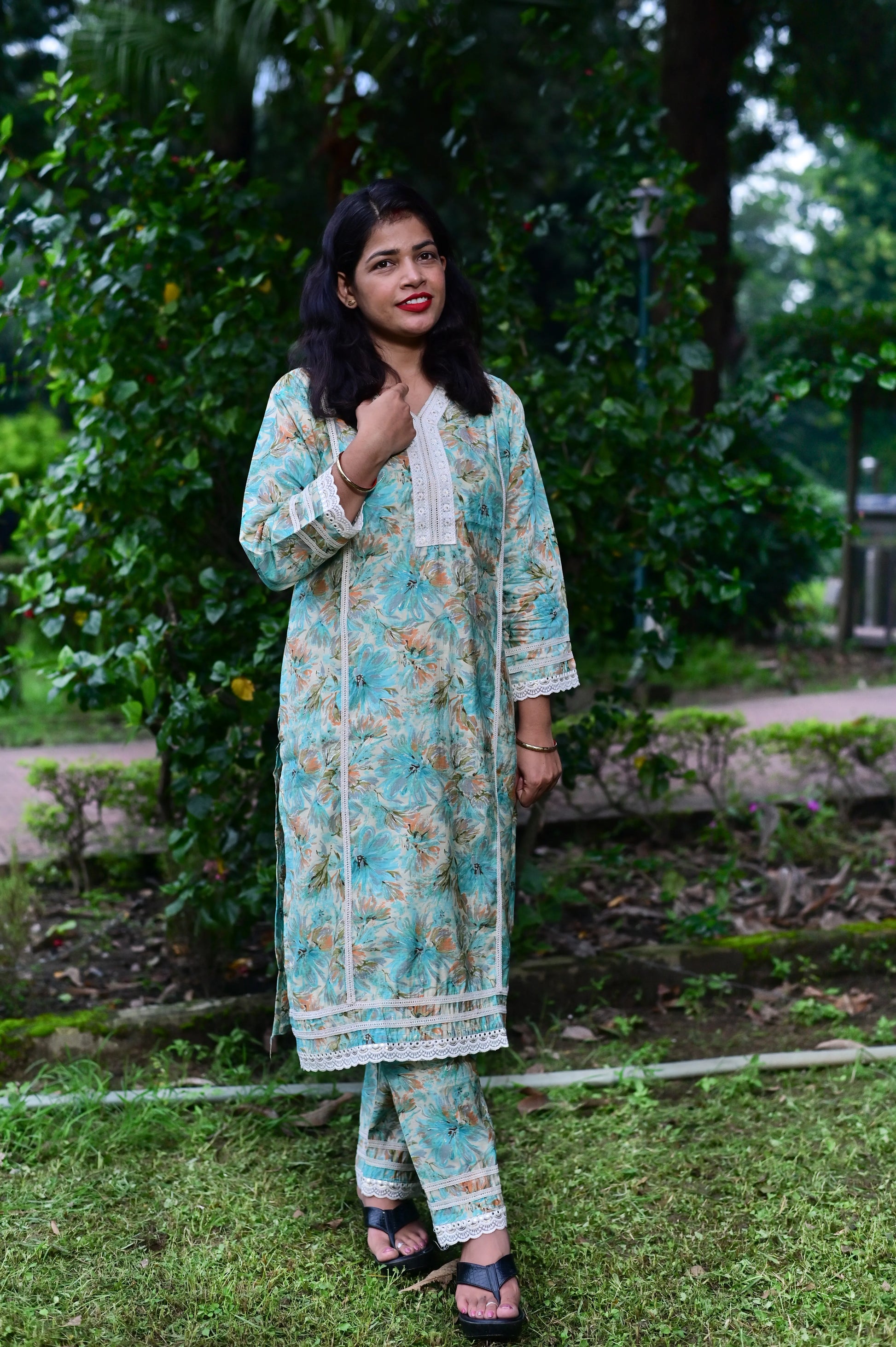 Tranquil Teal Bloom Kurta Set