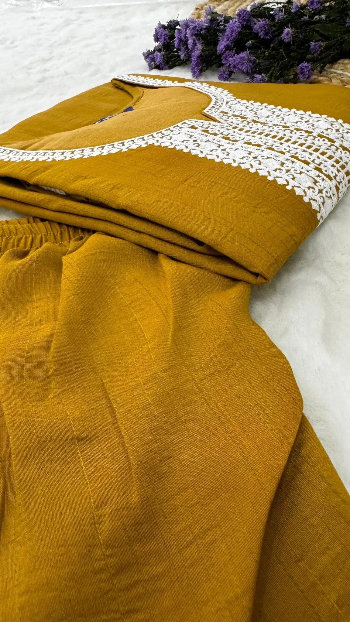 Mustard yellow kurta pant set - RamWari Elegance