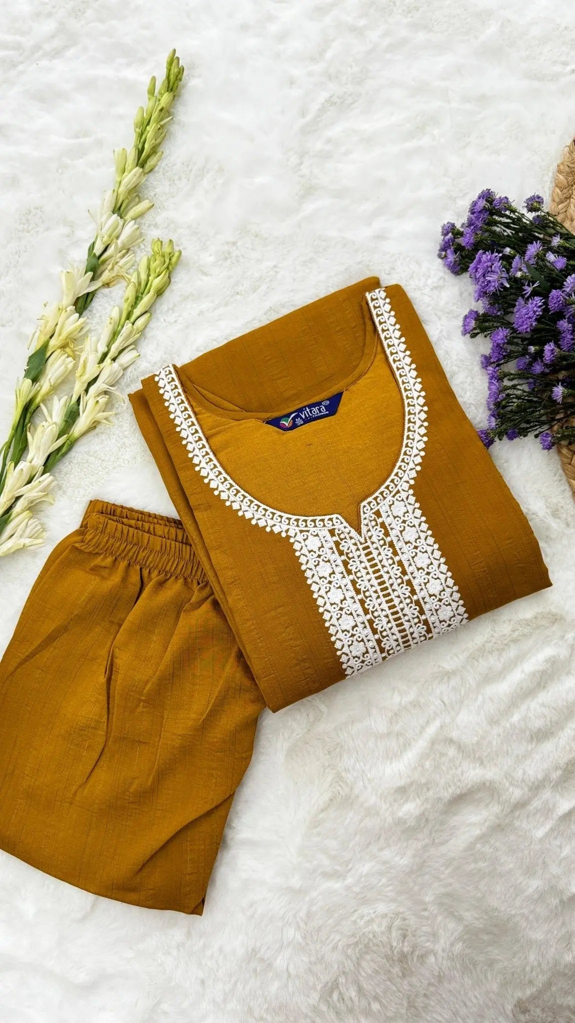 Mustard yellow kurta pant set - RamWari Elegance